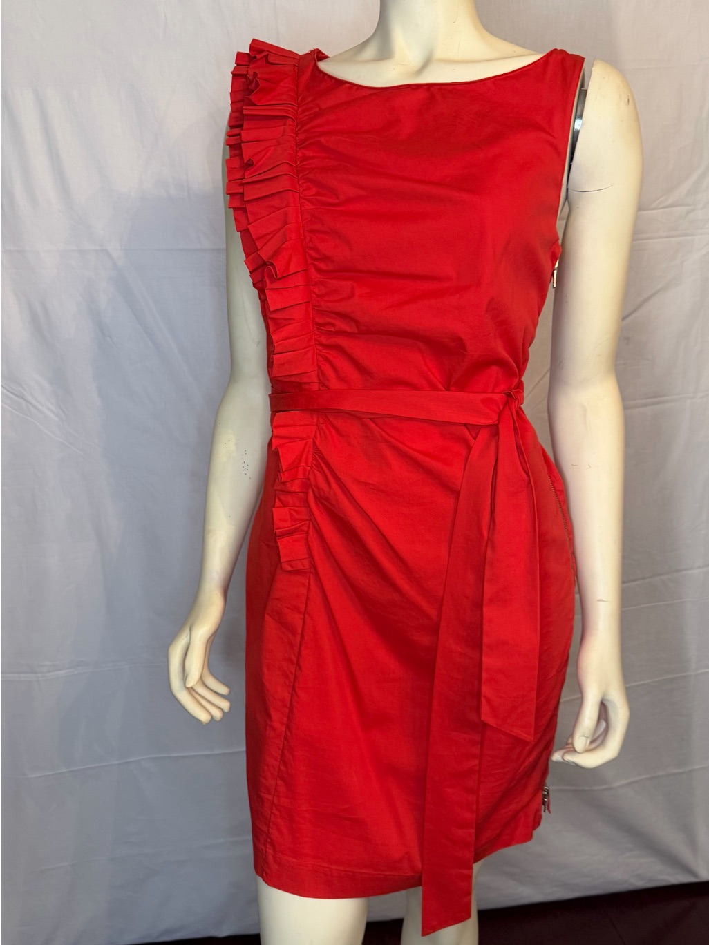 Cynthia Steffe Dress Ruffle Belted Dress In Red Size 6